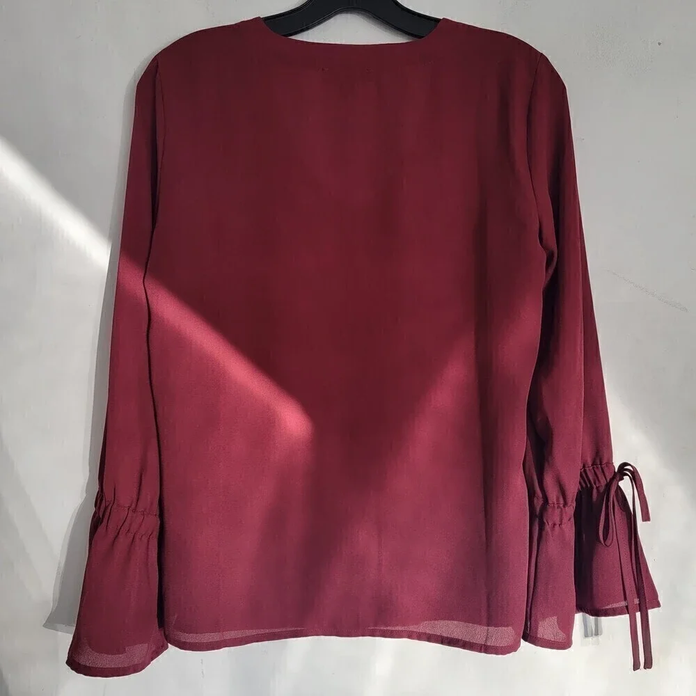 NEW J. Crew Mercantile Burgundy Red Bow Bell Sleeve V-neck Blouse Top Size 0
